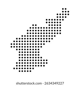 Mapa pontilhado por país da Coreia do Norte. Ilustração em pixel com ponto preto isolada em fundo branco. Mosaico vetorial.