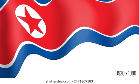 North Korea country flag realistic independence day background. DPRK commonwealth banner in motion waving, fluttering in wind. Festive patriotic HD format template for independence day