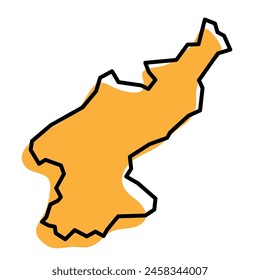 North Korea country simplified map. Orange silhouette with thick black sharp contour outline isolated on white background. Simple vector icon