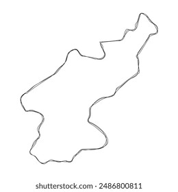 North Korea country simplified map.Thin triple pencil sketch outline isolated on white background. Simple vector icon