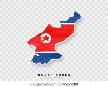 North Korea detailed map with flag of country. Painted in watercolor paint colors in the national flag.