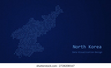 Mapa digital da Coreia do Norte formado com uns e zeros para design de visualização de dados