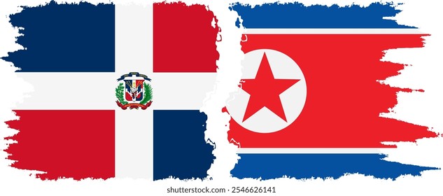 Conexão de bandeiras grunge da Coreia do Norte e República Dominicana, vetor