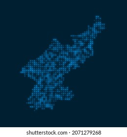 North Korea dotted glowing map. Shape of the country with blue bright bulbs. Vector illustration.