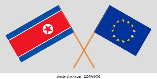 North Korea and EU. The Korean and European Union flags. Official colors. Correct proportion. Vector illustration