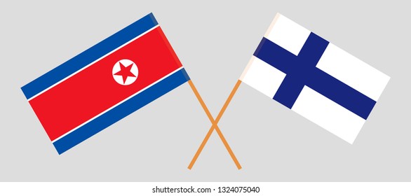North Korea and Finland. The Korean and Finnish flags. Official colors. Correct proportion. Vector illustration