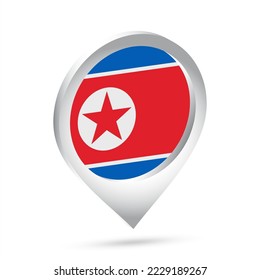North Korea flag 3d pin icon. Vector illustration.