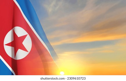 North Korea flag against the sunset. EPS10 vector