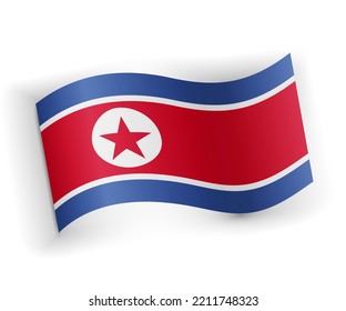 North Korea flag bended and lying on white background