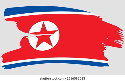 North Korea flag brush paint texture. Grunge North Korea flag. North Korea emblem brush concept