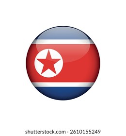 North Korea Flag Circle Button Vector Template