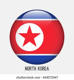 North Korea flag in circle shape. Transparent,glossy,glass button