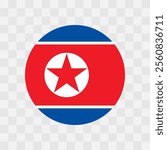 North Korea flag - circle vector flag isolated on checkerboard transparent background