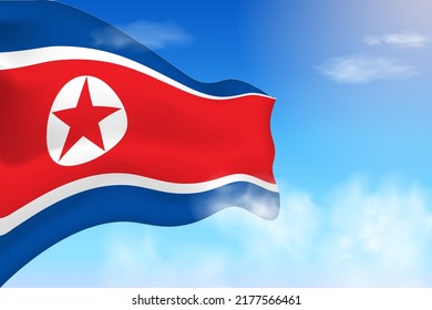 North Korea flag in the clouds. Vector flag waving in the sky. National day realistic flag illustration. Blue sky vector.