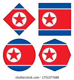 north korea flag collection vector icon set
