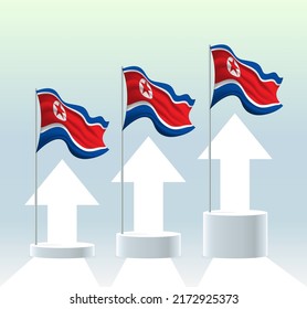 North Korea flag. The country is in an uptrend. Waving flagpole in modern pastel colors. Flag drawing, shading for easy editing. Banner template design.
