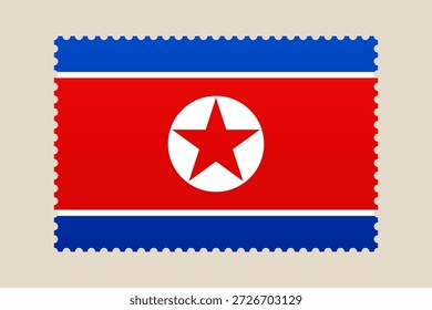 Nordkorea-Flagge als Retro-Briefmarke, patriotisches Nationalsymbol für Post auf isoliertem Hintergrund.