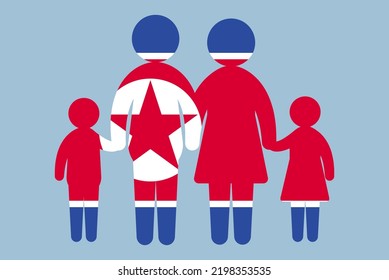 North Korea flag with family concept, vector element, parent and kids holding hands, immigrant idea, happy family with North Korea flag, flat design asset