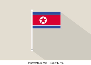 North Korea flag with flagpole,vector illustration