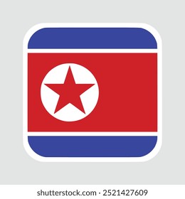 north korea flag, flat vector square with rounded corners and white border. vector illustration	