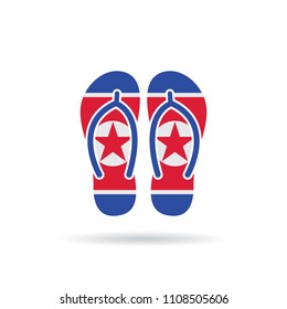 North Korea flag flip flop sandals icon on a white background.