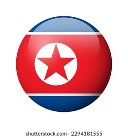 North Korea flag - glossy circle badge. Vector icon.