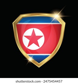 North Korea Flag Golden Shield Logo