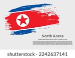 North Korea flag grunge brush and text poster, vector