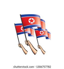 North Korea flag and hand on white background. Vector illustration
