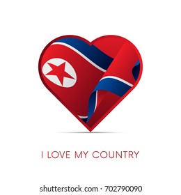 North Korea flag in heart. I love my country. sign. Vector illustration.