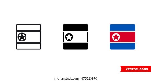North Korea flag icon of 3 types: color, black and white, outline. Isolated vector sign symbol.