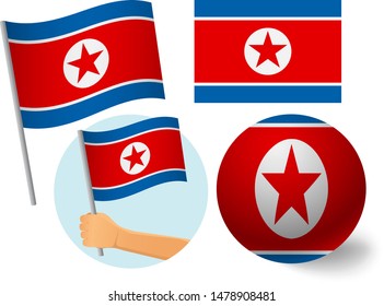 North Korea flag icon set. National flag of North Korea vector illustration
