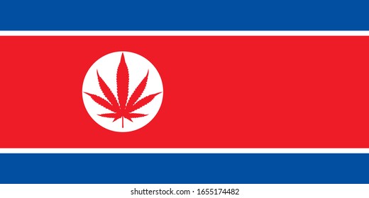 North Korea flag isolated vector illustration with real proportions . Naitonal isignia has a reworked realistic cannabis leaf to represent legal cbd and cannabis agriculture industry