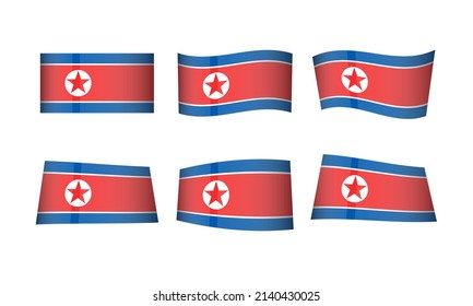 North Korea Flag Korean Flags National Symbol Banner Icon Vector Set Waving Stickers Wavy Wave Asia Asian Pyongyang Country State Day Emblem Realistic Flag Independence 3D Star Badge Kim Jong Un