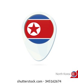 North Korea flag location map pin icon on white background. Vector Illustration.