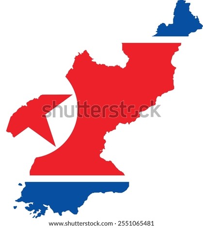 North Korea Flag in Map, North Korea Map with Flag, Nation Flag of North Korea, North Korea map