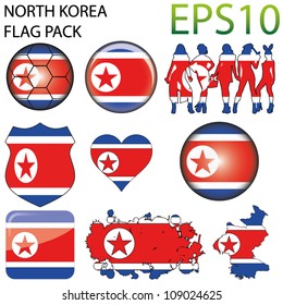 North Korea Flag Map Pack - 9 in Total