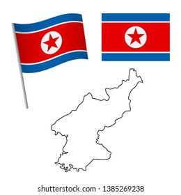 North Korea flag and map. Patriotic background. National flag of North Korea vector illustration