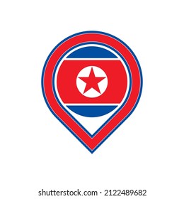 north korea flag map pin icon. isolated on white background