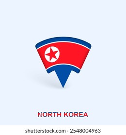 North Korea Flag Map Pointer Design with Shadow. Vector illustrator.