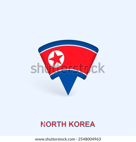 North Korea Flag Map Pointer Design with Shadow. Vector illustrator.