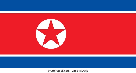 North Korea flag in official colors, dimensions and aspect ratio. Vector flag symbolizing national pride, identity, heritage, patriotism and authority