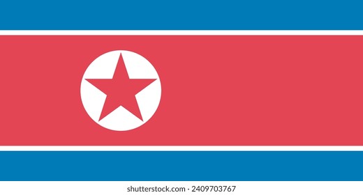 North Korea flag. The official ratio. Flag icon. Standard color. Standard size. A rectangular flag. Computer illustration. Digital illustration. Vector illustration.