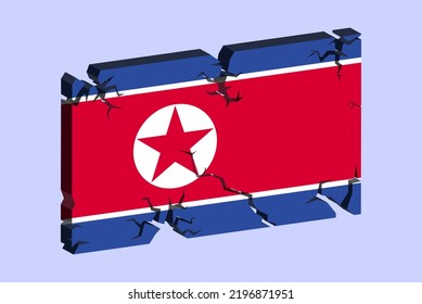 North Korea flag on 3D cracked wall vector, fracture pattern, North Korea earthquake, country flag with cracked texture, Switzerland national issues concept, logo idea