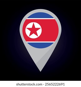 North Korea Flag on Location Pin. vector illustration