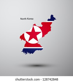 North Korea flag on map of country