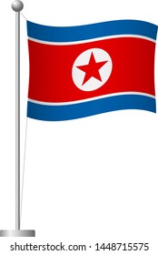 North Korea flag on pole. Metal flagpole. National flag of North Korea vector illustration
