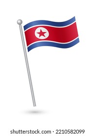 North Korea flag on pole waving in the wind vector illustration