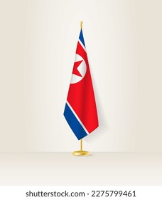 North Korea flag on a flag stand. Vector illustration.