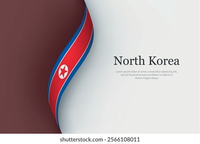 North Korea flag on Waving ribbon. Template for independence day